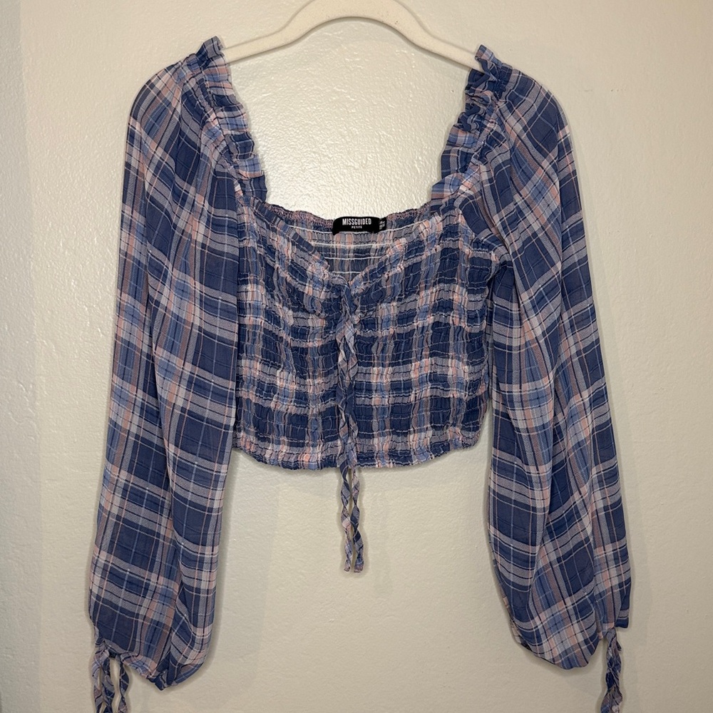Missguided | Purple Crop Top Plaid Blouse